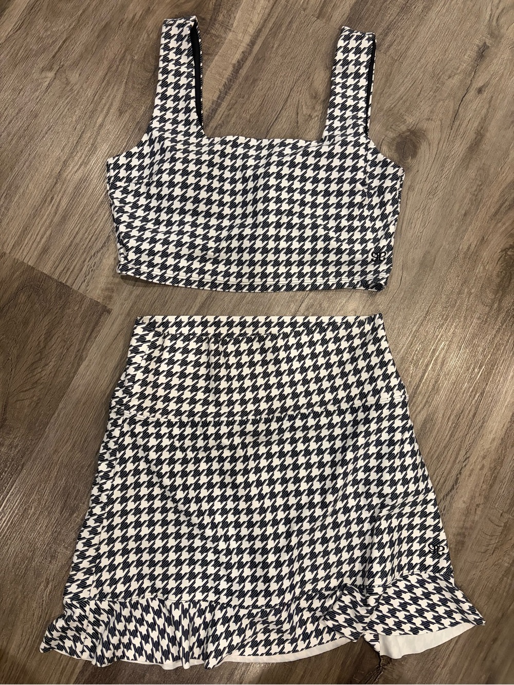 Albion Navy and White Houndstooth Crop Top & A-Line Skirt Set - Picture 1 of 4